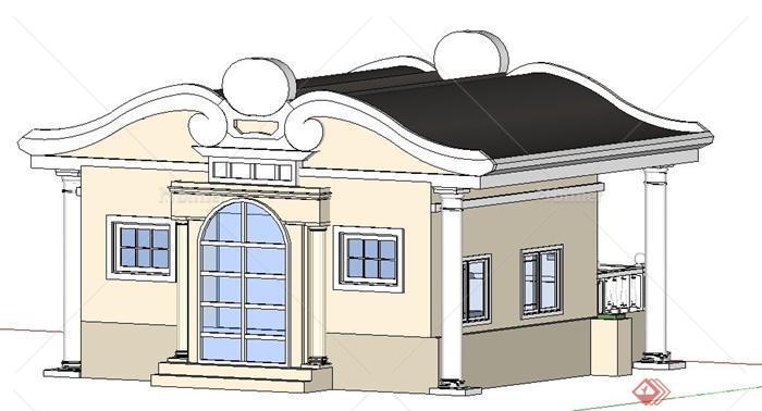 混搭风格单层民居建筑设计su模型