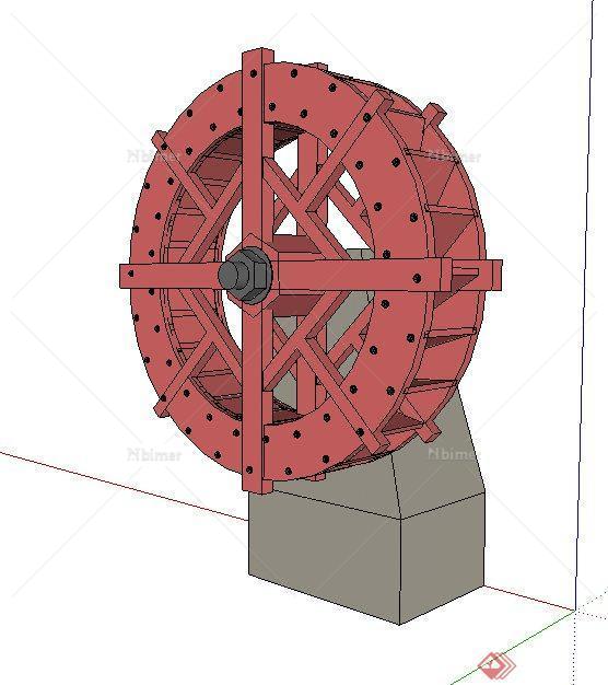 园林景观节点木质水车小品设计SU模型