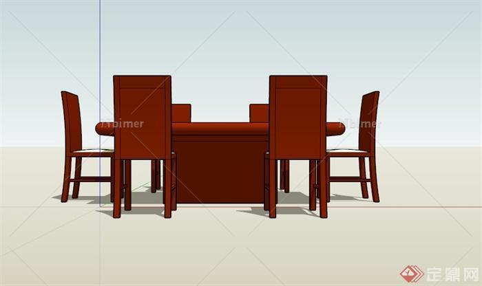 现代六人橙色餐桌设计SU模型[原创]
