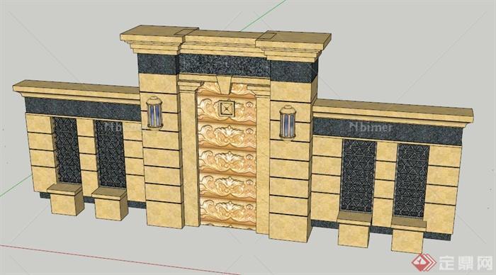 古欧式景墙设计SU模型