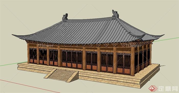 中式文化殿堂寺庙建筑设计su模型[原创]