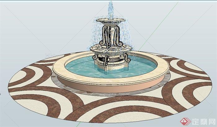 某现代风格圆形喷泉水池su模型