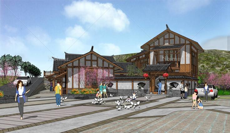 中式风格特色商业建筑sketchup模型(205058)su模