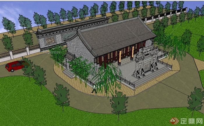 中国古典中式风格单层祠堂建筑设计su模型[原创]