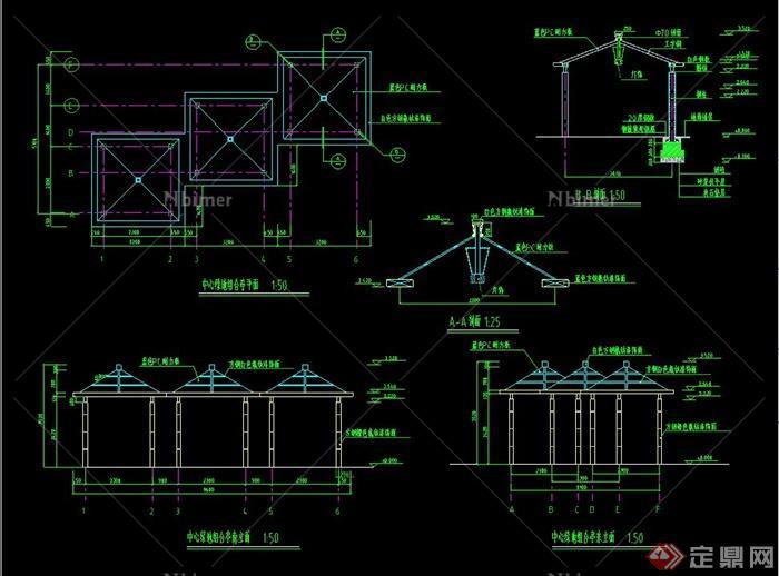 三个组合式亭子设计CAD施工图