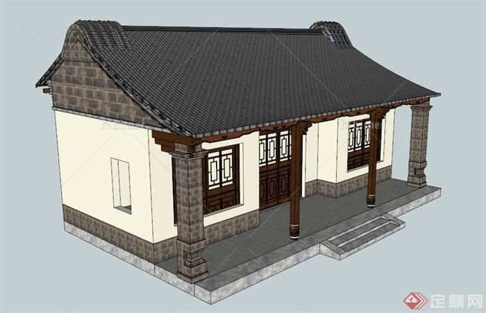 古典中式单层民宅住宅建筑设计su模型