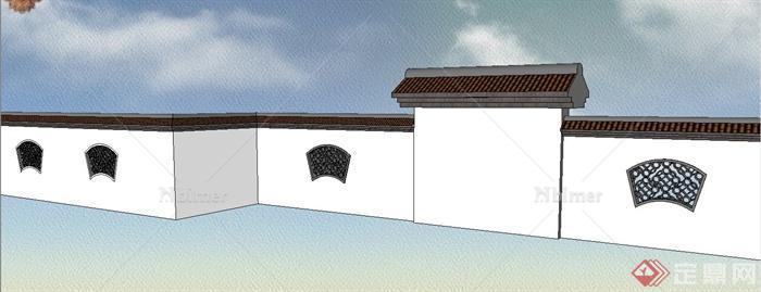某简约现代中式风格镂空围墙设计SU模型[原创]