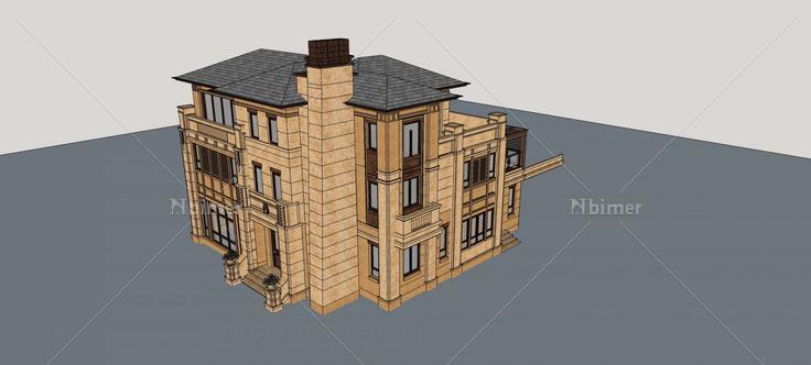 新古典风格独栋别墅(74905)su模型下载
