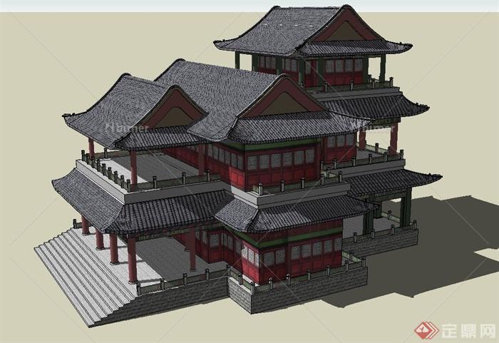 某中式古建戏楼建筑设计SU模型