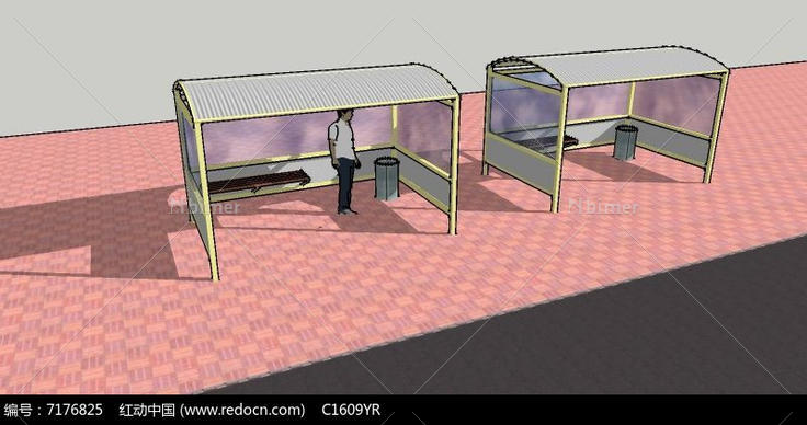 透明玻璃带座椅公交车候车亭SU模型