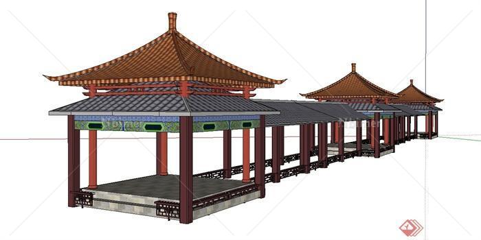 景观节点古典中式亭廊设计SU模型