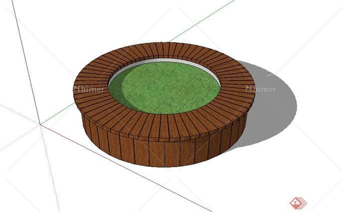 圆形木质树池坐凳、树池设计su模型[原创]