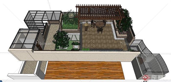 现代风格住宅屋顶花园设计su模型