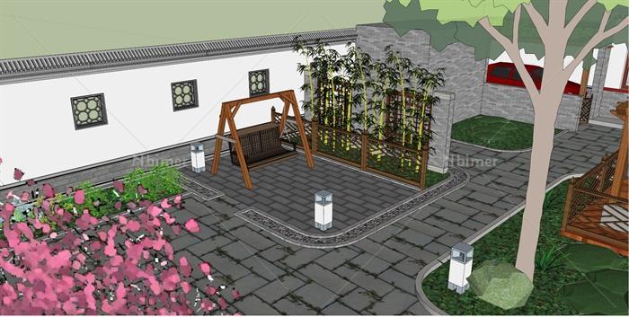 某新中式农村庭院改造方案sketch模型含cad[原创