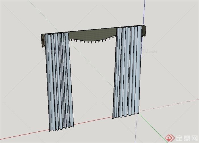 墨绿色的窗帘设计su模型