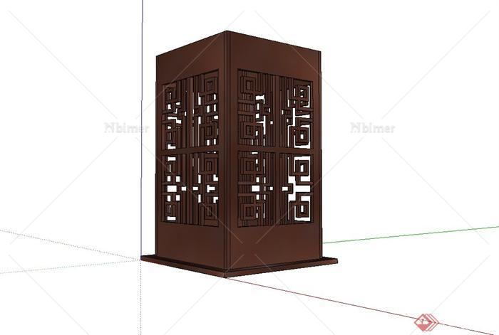 古典中式室外全木质灯罩设计su模型