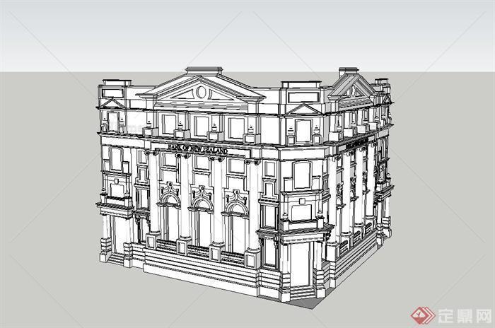 某欧式两层银行建筑设计SU模型