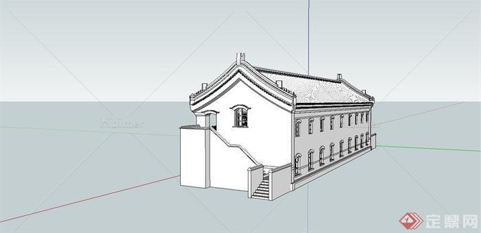 某精致古典中式风格客栈建筑设计SU模型[原创]
