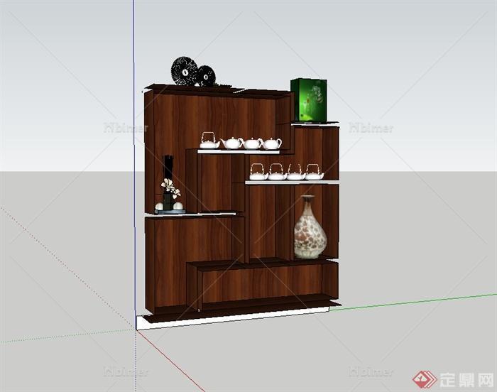 某现代中式木制置物柜设计su模型