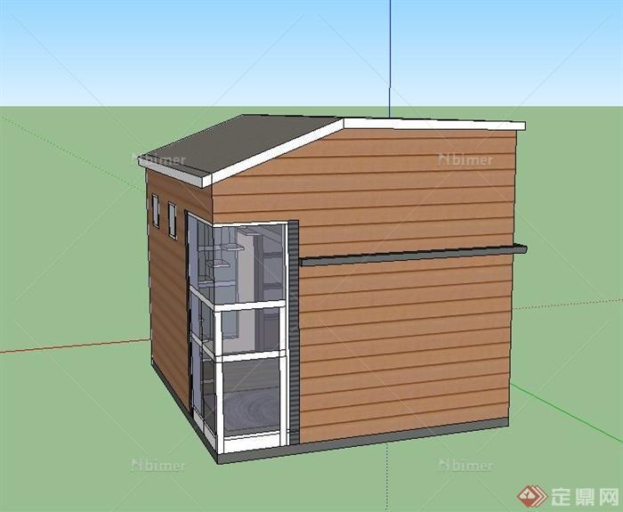 现代某单层住宅小木屋建筑设计SU模型