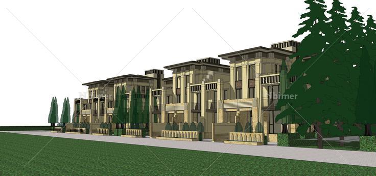 现代风格联排别墅住宅建筑设计方案sketchup模型