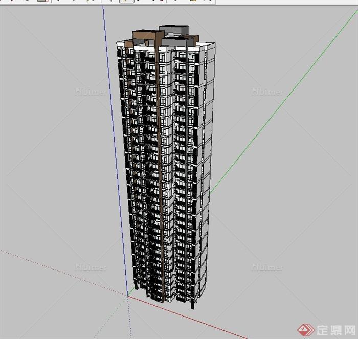 某现代风格精致详细高层住宅建筑设计SU模型[原创