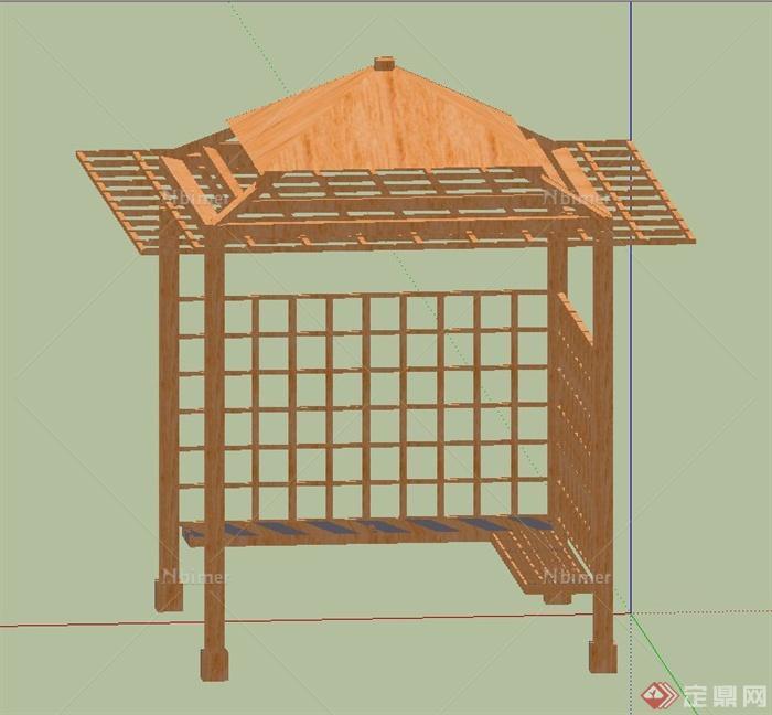 园林景观木质四角凉亭设计SU模型