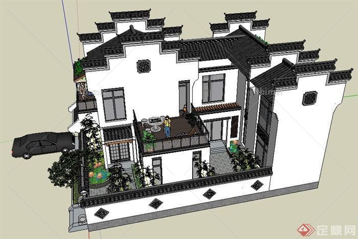 徽派中式风格别墅住宅建筑设计su模型