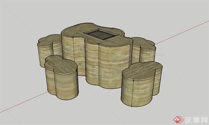 木质茶桌凳设计su模型[原创]