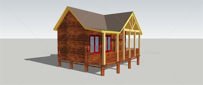 现代湖边小木屋建筑设计su模型[原创]