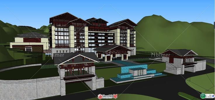 中式山地度假酒店项目方案模型