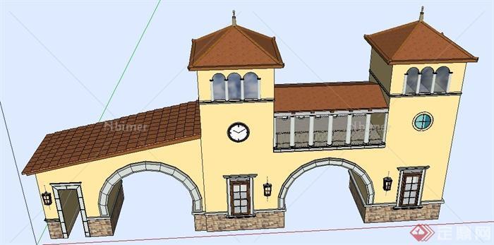 西班牙风格入口大门设计su模型