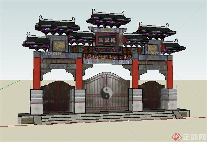中式风格古建重檐牌坊设计su模型