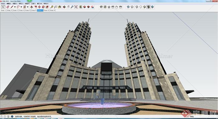 某高层商业建筑楼设计SU模型（含景观）
