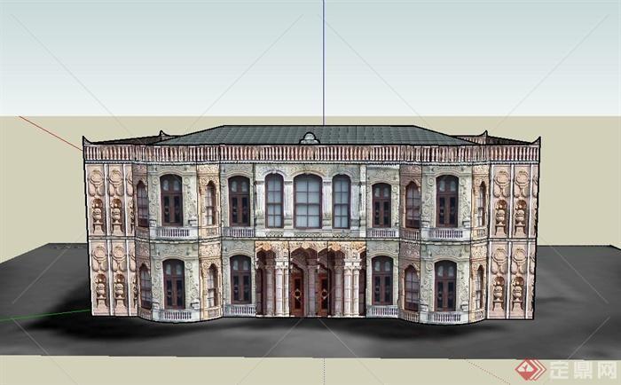 某古典东南亚两层寺庙建筑设计SU模型