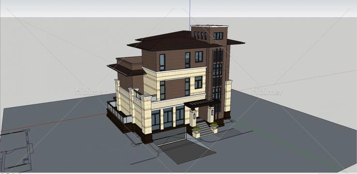 1012新中式现代中式别墅04(195264)su模型下载