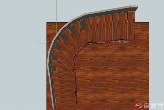 木质旋转楼梯设计SU模型素材[原创]
