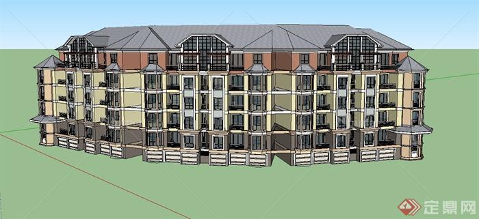 某欧式五层弧形联排住宅公寓建筑设计SU模型