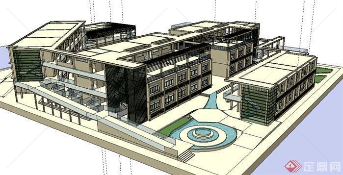 武汉某现代中小学校建筑设计方案su模型