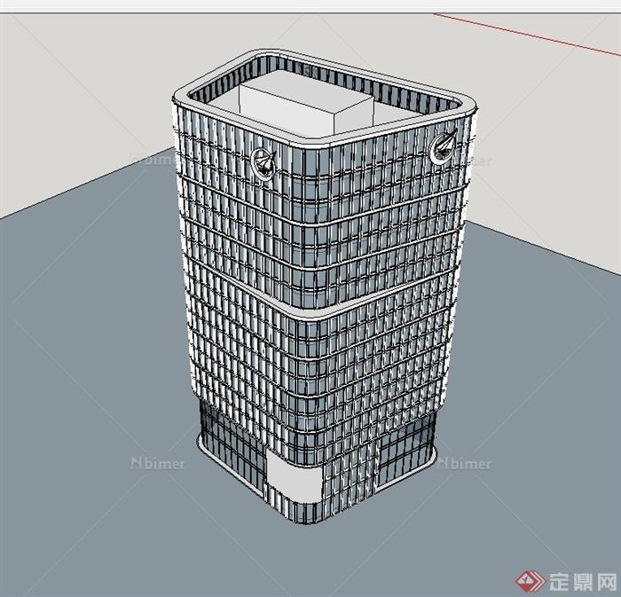 现代风格高层写字办公建筑设计su模型[原创]
