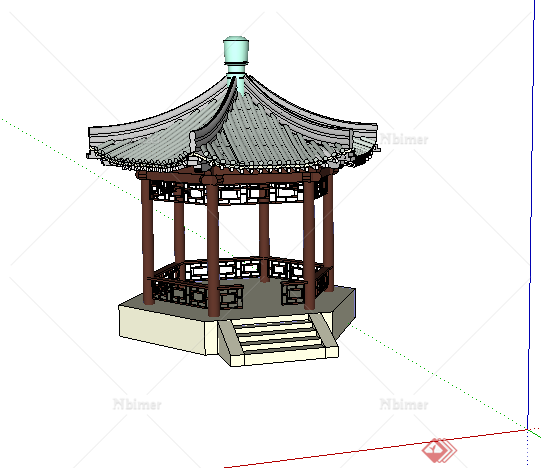 某古典中式六角亭设计SU模型素材