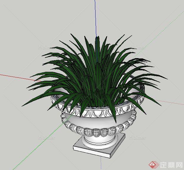 园林景观节点圆形花钵与植物设计SU模型