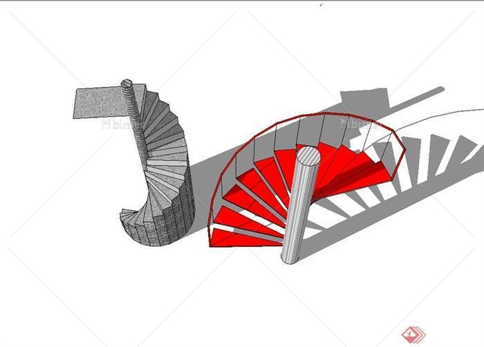 两个不同的建筑楼梯设计su模型[原创]