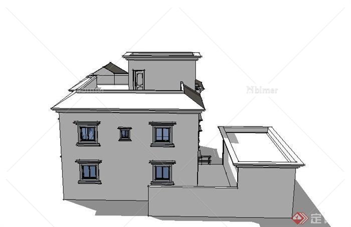 某现代中式风格两层别墅建筑设计SU模型