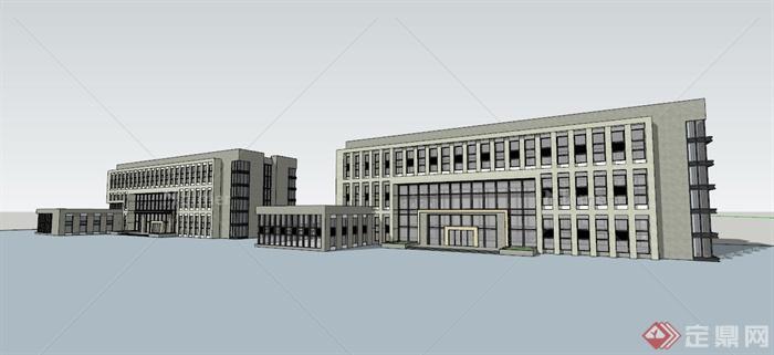 现代多层办公楼建筑设计的推敲方案JPG效果图+SU