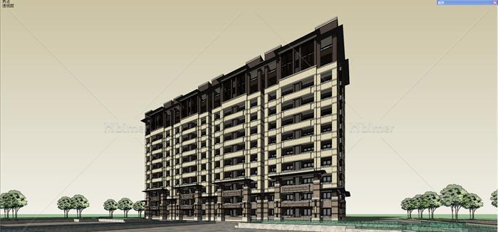 某新古典风格公寓楼建筑设计方案SU模型[原创]