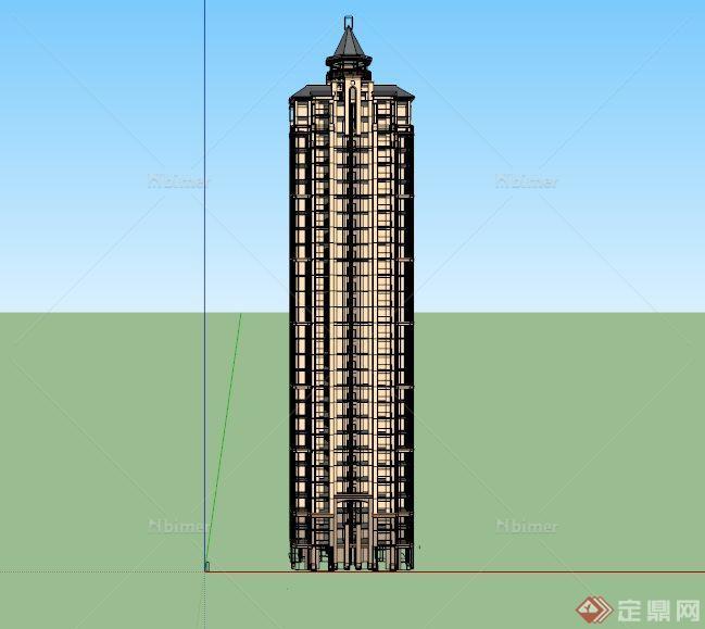 欧式尖顶高层住宅建筑设计Sketchup草图大师模型
