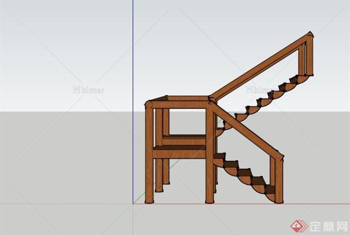 某现代户外木制楼梯SU模型