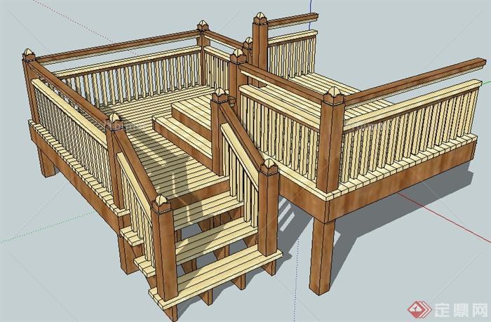 某现代观景木平台设计SU模型