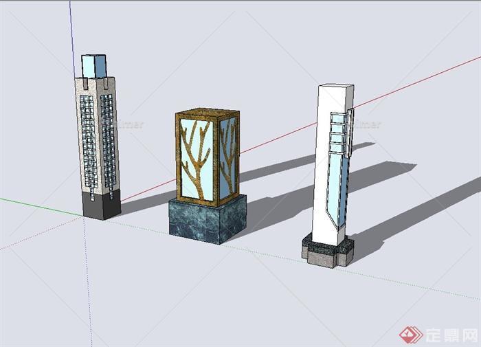 三种不同的景观灯柱设计su模型[原创]